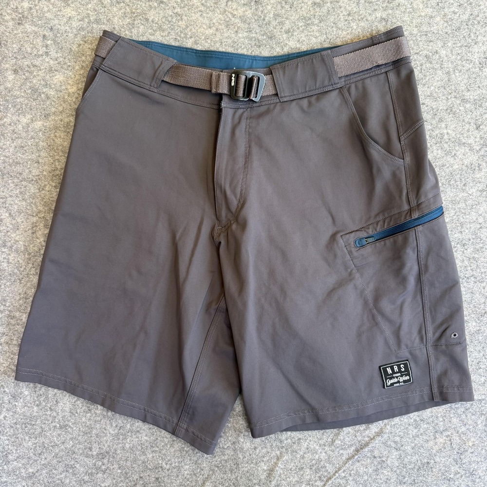 NRS Shorts Mens 32 Gray Guide Wear Quick Dry Belted Zip Pocket Swim 9 Inseam